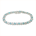 Sterling Silver Single Wave 6mm Tennis Bracelet with White and Light Blue CZ