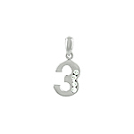 Sterling Silver "Three" Pendant with White CZ