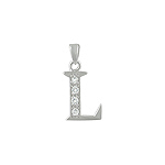 Sterling Silver "L" Pendant with White CZ