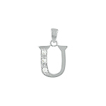 Sterling Silver "U" Pendant with White CZ