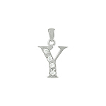 Sterling Silver "Y" Pendant with White CZ