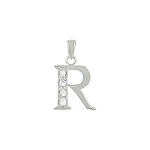Sterling Silver "R" Pendant with White CZ