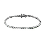 Sterling Silver Rhodium Plated 3.5mm Wave and CZ Stone Tennis Bracelet