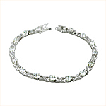 Sterling Silver Long X and O Bracelet with White CZ