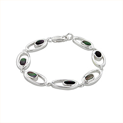 Sterling Silver Oval in Oval Bracelet with Black Mother of Pearl