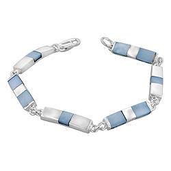 Sterling Silver Rectangle Links Bracelet with Blue Mother of Pearl