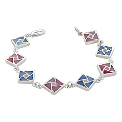 Sterling Silver Square Links Bracelet with Pink and Blue Mother of Pearl