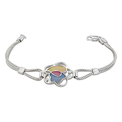 Sterling Silver Flower Bracelet with Yellow-Blue-Pink Mother of Pearl