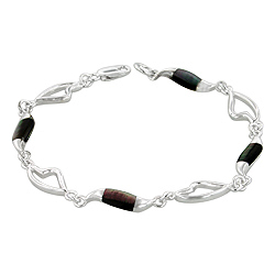 Sterling Silver Hearts and Waves Bracelet with Black Mother of Pearl