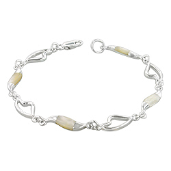 Sterling Silver Hearts and Waves Bracelet with White Mother of Pearl