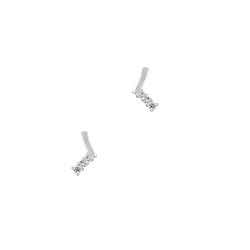 Sterling Silver L-Shaped Stud Earrings with White CZ
