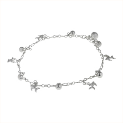 Sterling Silver Balls and Fish Charms Anklet