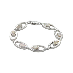 Sterling Silver Oval in Oval Bracelet with White Mother of Pearl