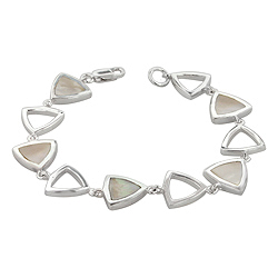 Sterling Silver Triangular Links Bracelet with White Mother of Pearl