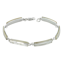 Sterling Silver Rectangle Links Bracelet with White Mother of Pearl
