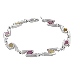 Sterling Silver "69" Links Bracelet with Pink and Yellow Mother of Pearl