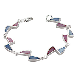 Sterling Silver Triangles Bracelet with Pink-Blue Mother of Pearl