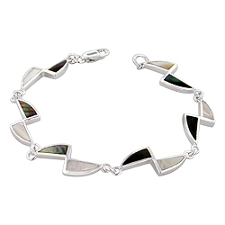 Sterling Silver Triangles Bracelet with Black-White Mother of Pearl