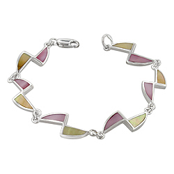 Sterling Silver Triangles Bracelet with Pink-Yellow Mother of Pearl