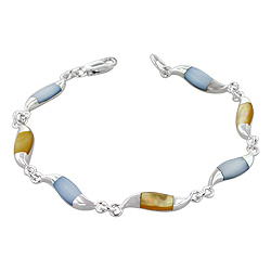 Sterling Silver Waves Bracelet with Blue and Yellow Mother of Pearl