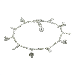 Sterling Silver Anklet with Flower and Crystal Charms