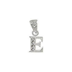 Sterling Silver Textured "E" Initial Pendant with White CZ
