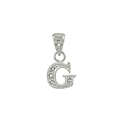 Sterling Silver Textured "G" Initial Pendant with White CZ
