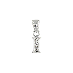 Sterling Silver Textured "I" Initial Pendant with White CZ