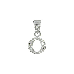 Sterling Silver Textured "O" Initial Pendant with White CZ