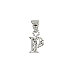 Sterling Silver Textured "P" Initial Pendant with White CZ