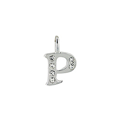 Sterling Silver "P" Initial Pendant with White CZ