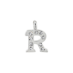 Sterling Silver "R" Initial Pendant with White CZ
