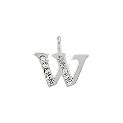 Sterling Silver "W" Initial Pendant with White CZ