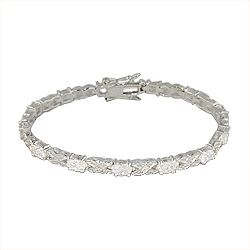 Sterling Silver Textured X and O White CZ Bracelet