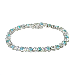Sterling Silver Single Wave 6mm Tennis Bracelet with White and Light Blue CZ