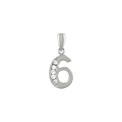 Sterling Silver "Six" Pendant with White CZ
