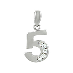 Sterling Silver 5 "Five" Pendant with Channel Set White Cubic Zirconia