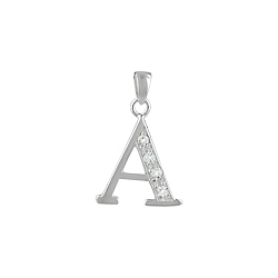 Sterling Silver "A" Pendant with White CZ