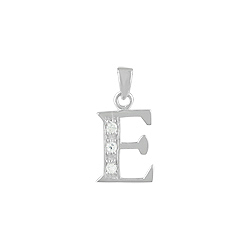 Sterling Silver "E" Pendant with White CZ
