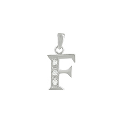 Sterling Silver "F" Pendant with White CZ