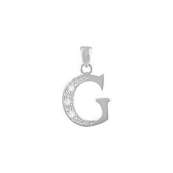 Sterling Silver "G" Pendant with White CZ