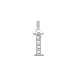 Sterling Silver "I" Pendant with White CZ