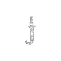Sterling Silver "J" Pendant with White CZ