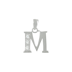 Sterling Silver "M" Pendant with White CZ