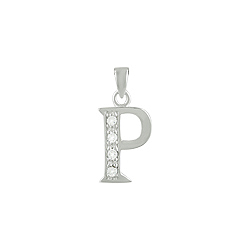 Sterling Silver "P" Pendant with White CZ
