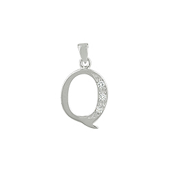 Sterling Silver "Q" Pendant with White CZ