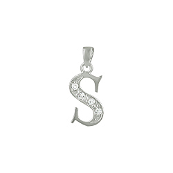 Sterling Silver "S" Pendant with White CZ