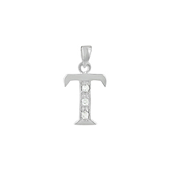 Sterling Silver "T" Pendant with White CZ