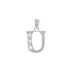 Sterling Silver "U" Pendant with White CZ