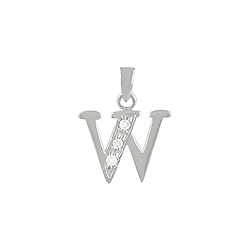 Sterling Silver "W" Pendant with White CZ